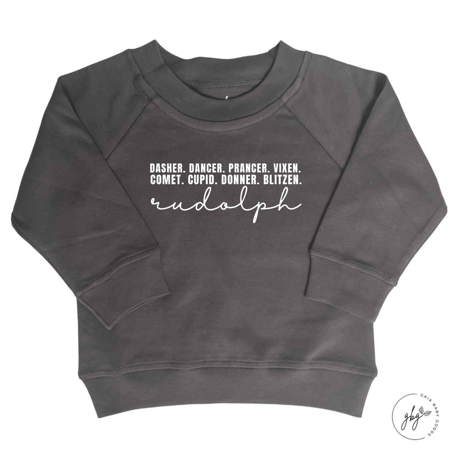 Reindeer Names Organic Pullover in Charcoal