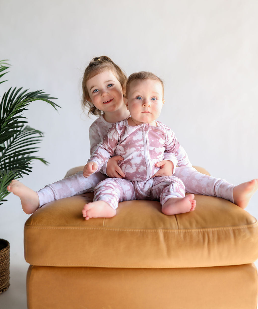 Organic Zip Romper in Cream Tie Dye