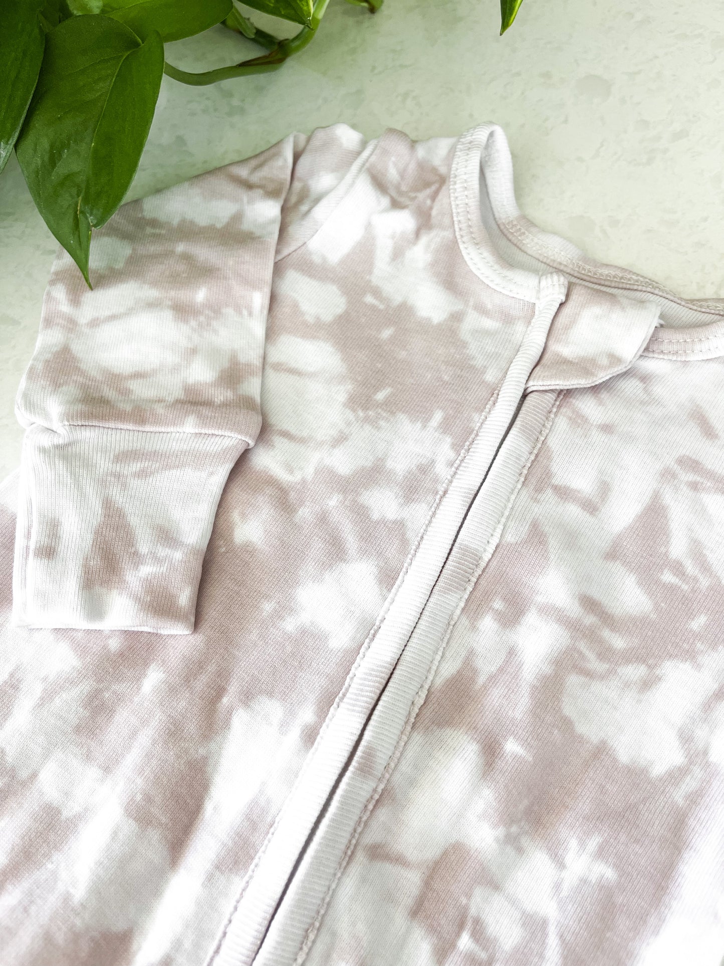 Organic Zip Romper in Cream Tie Dye