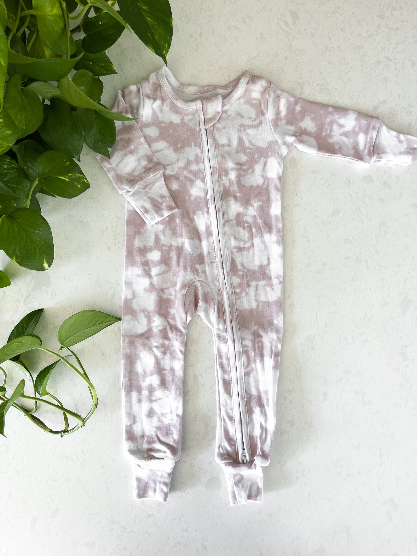 Organic Zip Romper in Cream Tie Dye