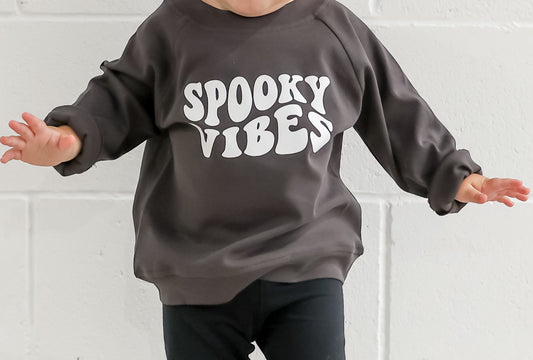 Spooky Vibes Organic Pullover in Charcoal