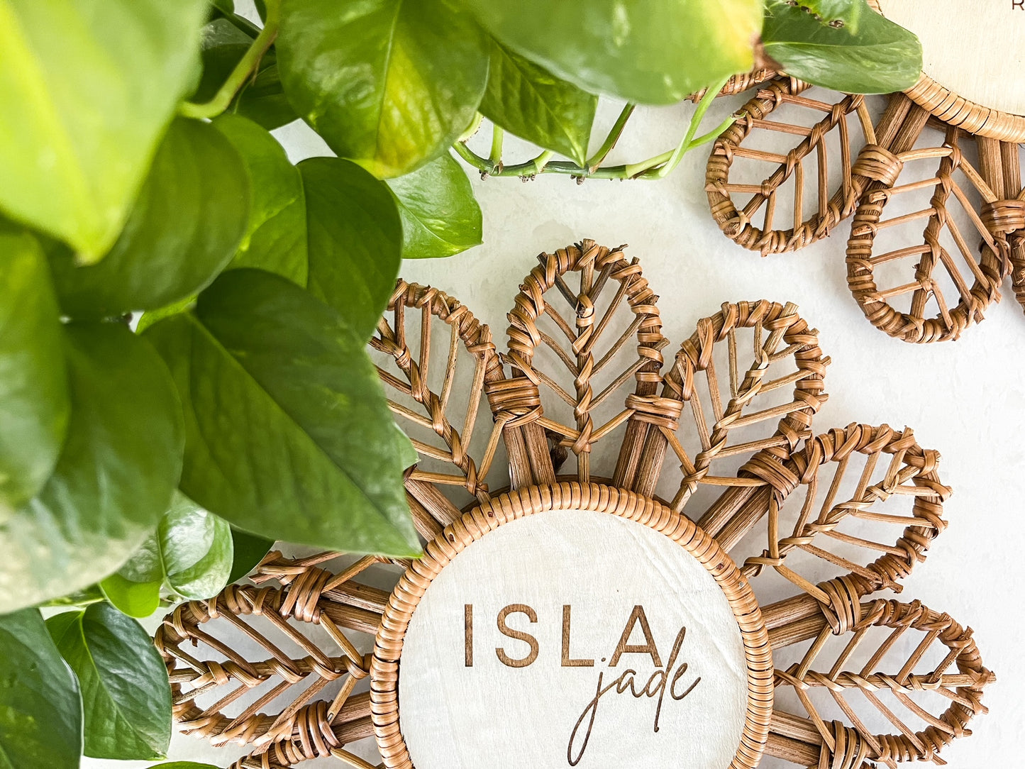 Boho Rattan Wood Name Sign