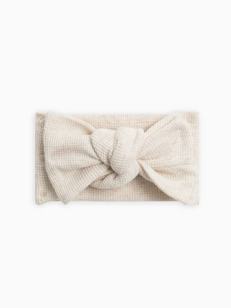 Organic Waffle Bow Headband in Cream