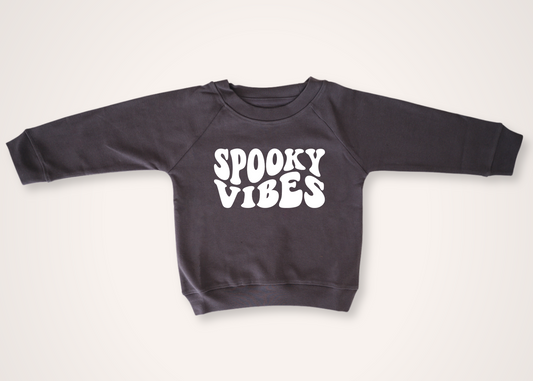 Spooky Vibes Organic Toddler Pullover in Charcoal (Overstock)