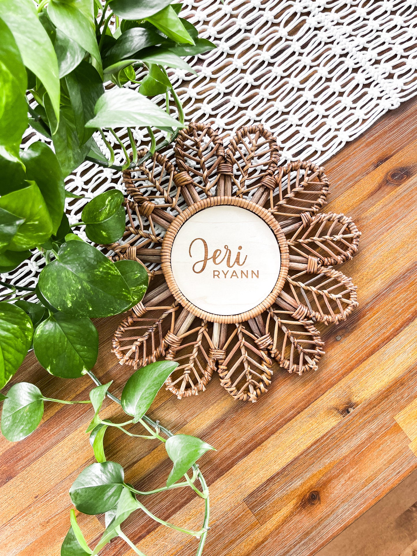 Boho Rattan Wood Name Sign