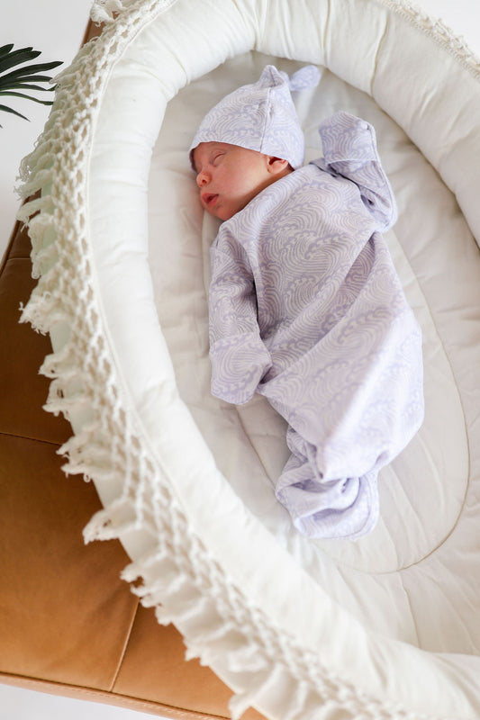 Organic Newborn Hat + Gown Set in Whimsical Waves