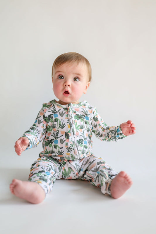 Organic Zip Romper in Potted Pals