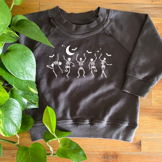 Dancing Skeletons Organic Pullover in Charcoal