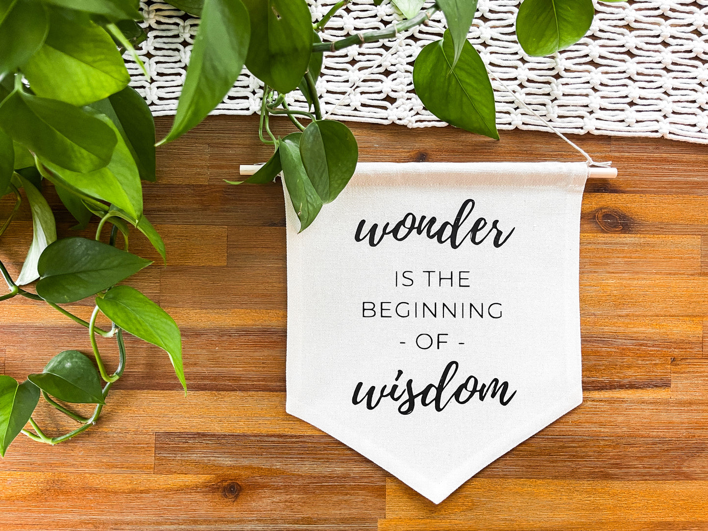 “Wonder is the Beginning of Wisdom” Hanging Canvas Banner