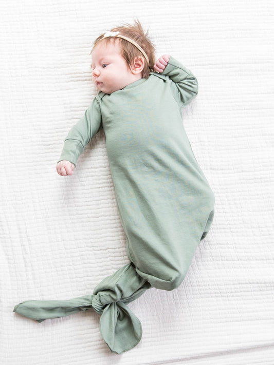 Personalizable Organic Newborn Knotted Gown in Sage