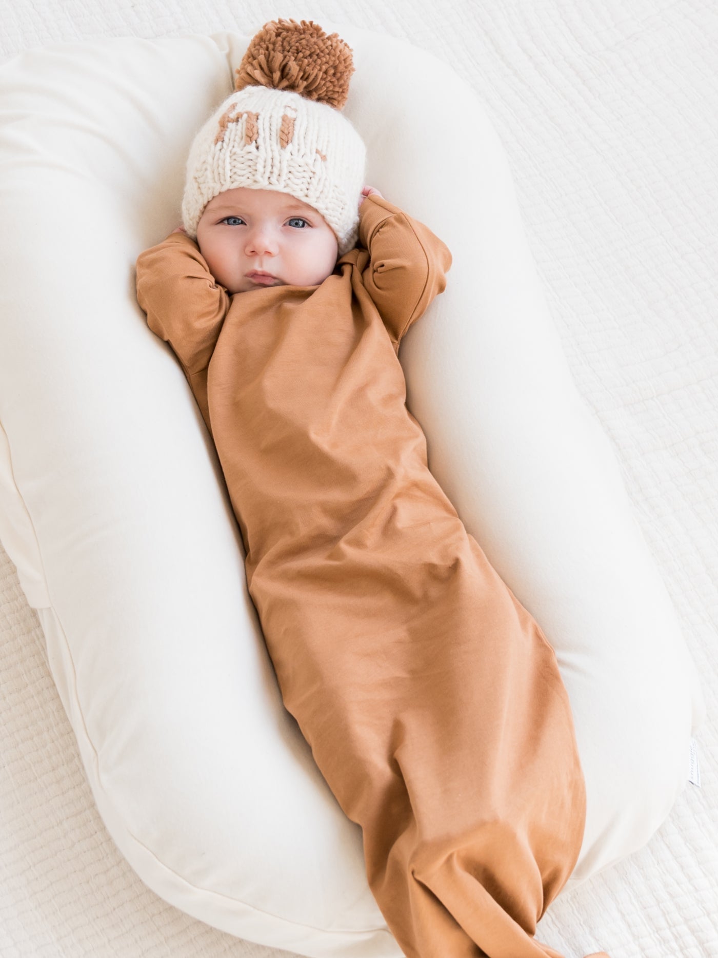 Personalizable Organic Newborn Knotted Gown in Chestnut