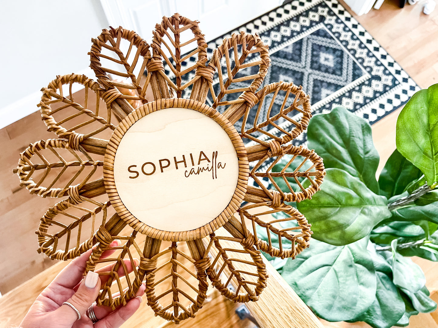 Boho Rattan Wood Name Sign