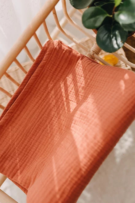 Organic Cotton Muslin Blanket in Rust