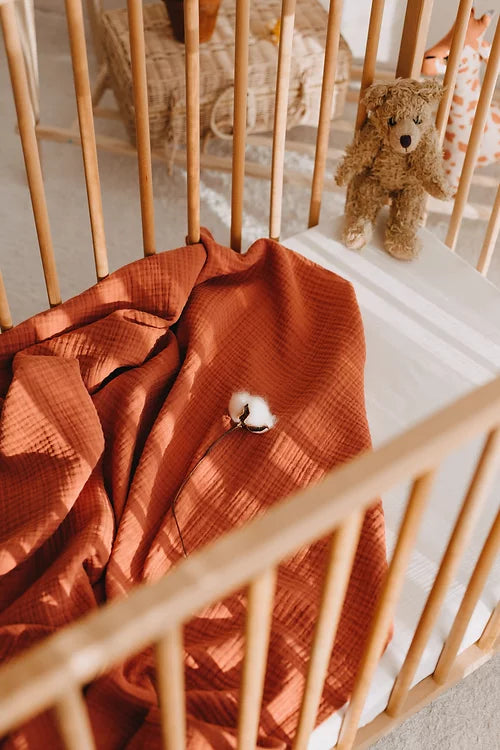 Organic Cotton Muslin Blanket in Rust