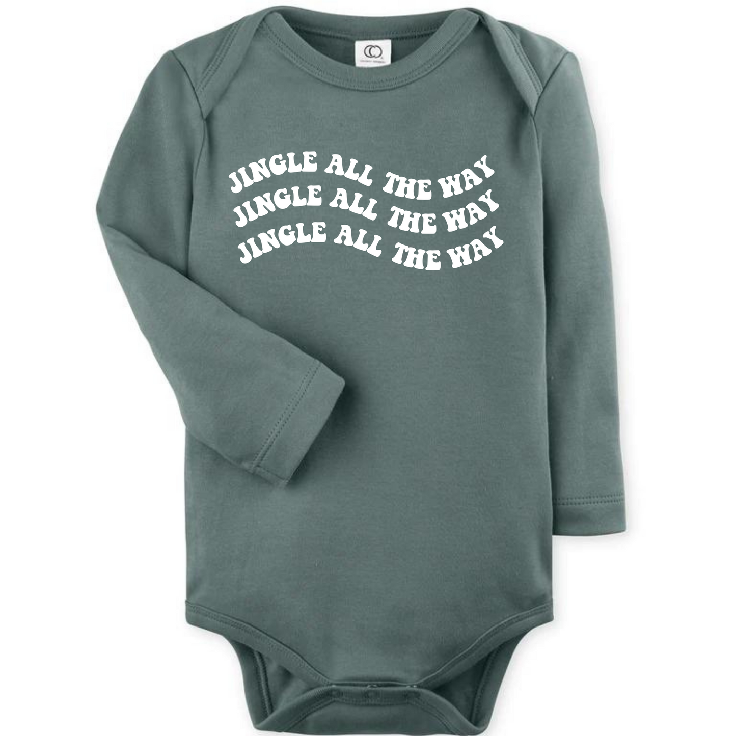 Jingle All The Way Organic Long Sleeve Bodysuit in Balsam Blue